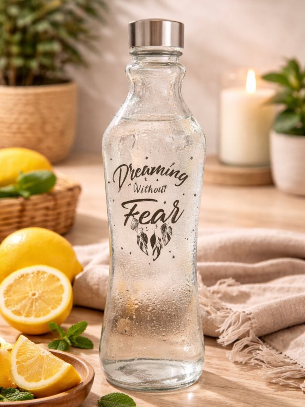 Dreaming Without Fear Glass Bottle 32 oz Motivational Water Bottle Gift